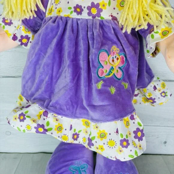 Large 24" Calplush CUTIE DOLLS Girl Purple Floral Butterfly Doll Plush W Tags - Picture 11 of 16